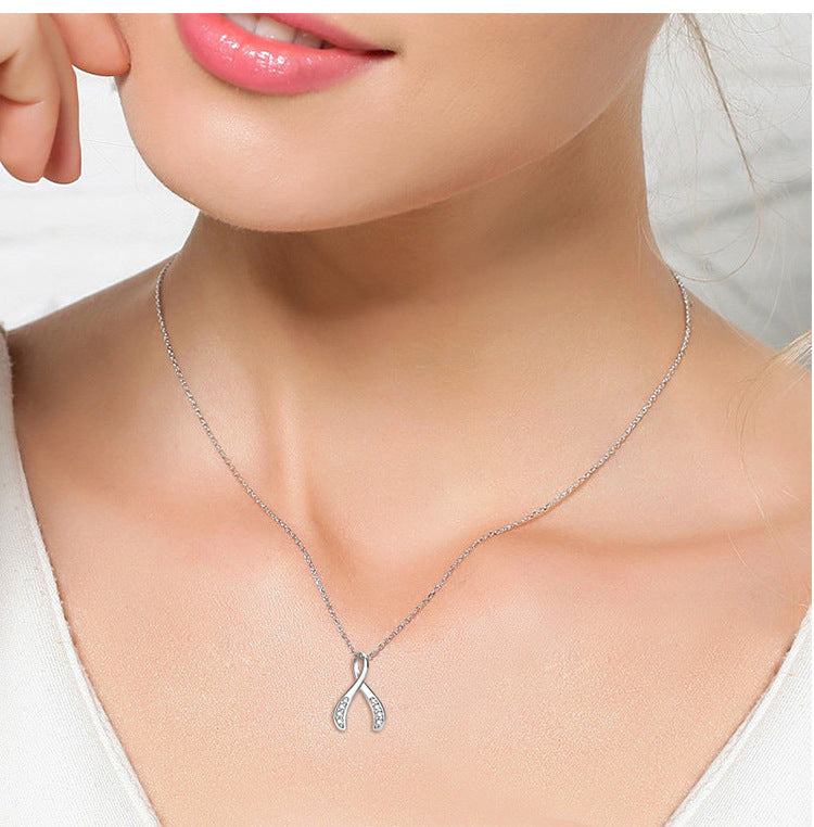 Sterling Silver Wishbone Pendant Necklace