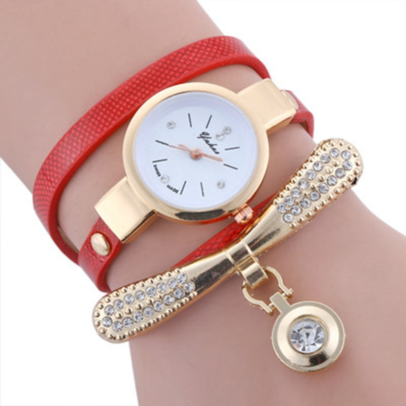 Circle Quartz Bracelet Watch Lady Leather Band Fashion