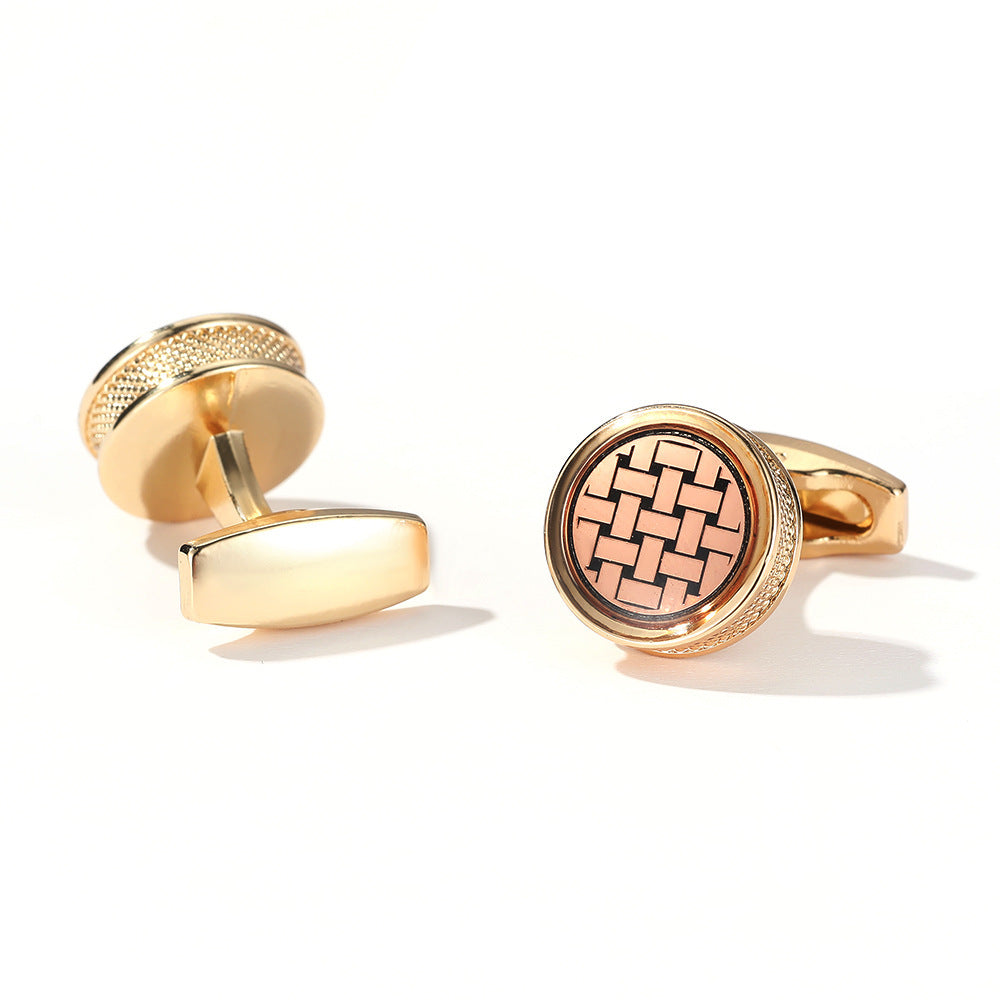 Men's Yellow Pattern Round Silver Cufflinks