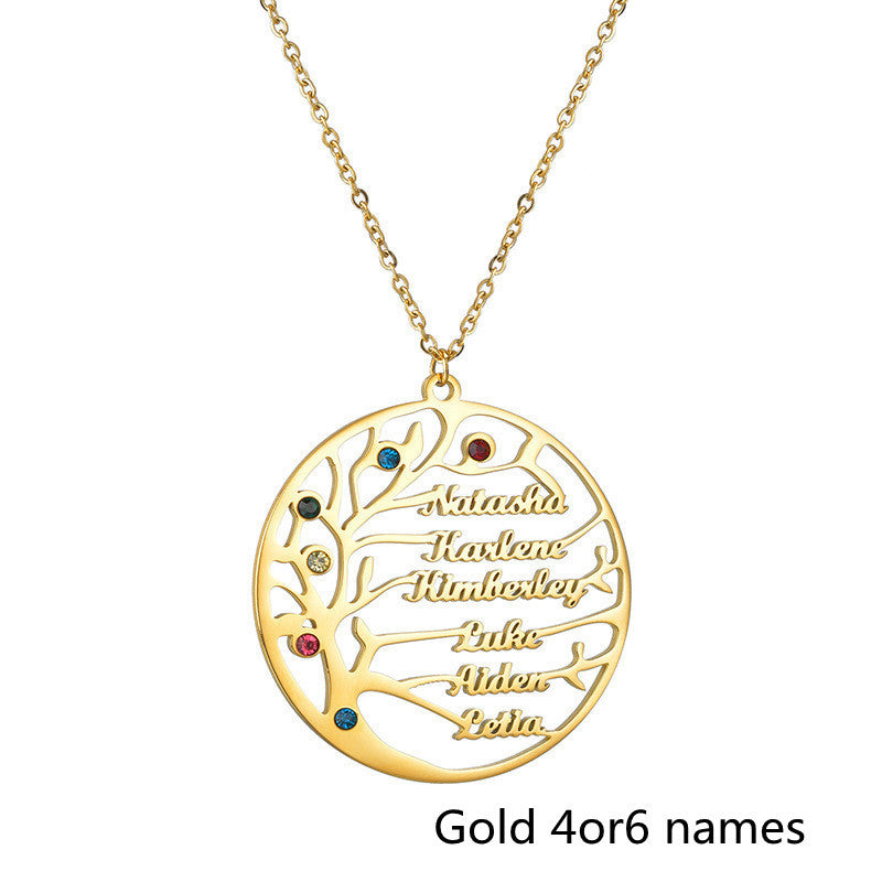 Personalized Stainless Steel Golden Tree of Life Custom Name Necklace