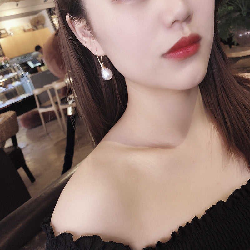 White Teardrop Simulation Pearl Dangle Earrings