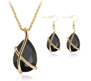 Gold Plated Crystal Stone Pendant Necklace Earrings Set