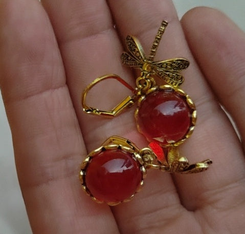 Vintage Dragonfly Pendant Boho Chakra Drop Earrings