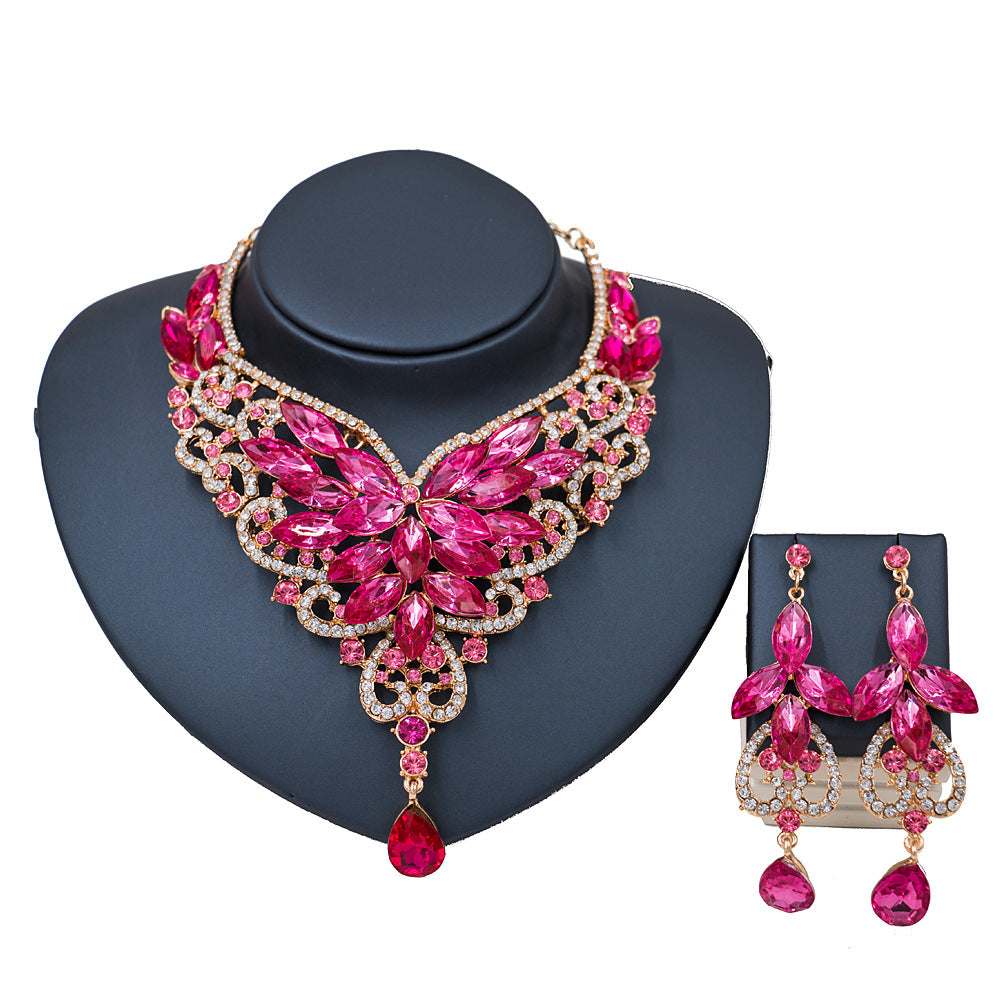 2021 speed selling explosion, African, European and American color exaggerated bride necklace earrings set of alloy manufacturers