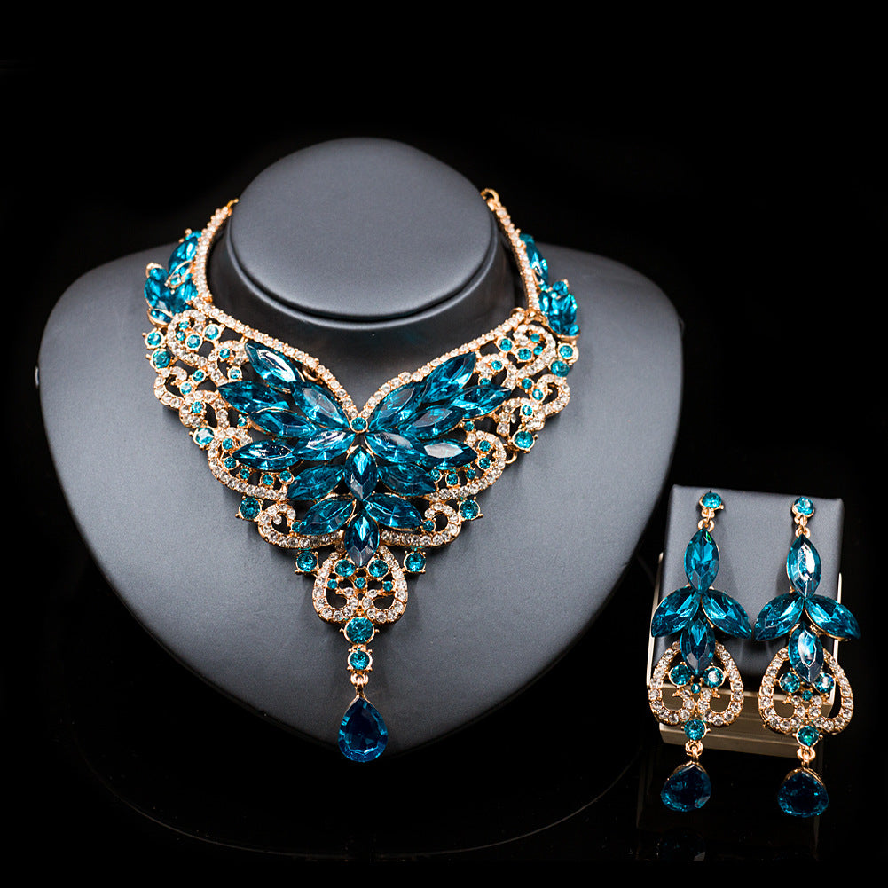 2021 speed selling explosion, African, European and American color exaggerated bride necklace earrings set of alloy manufacturers