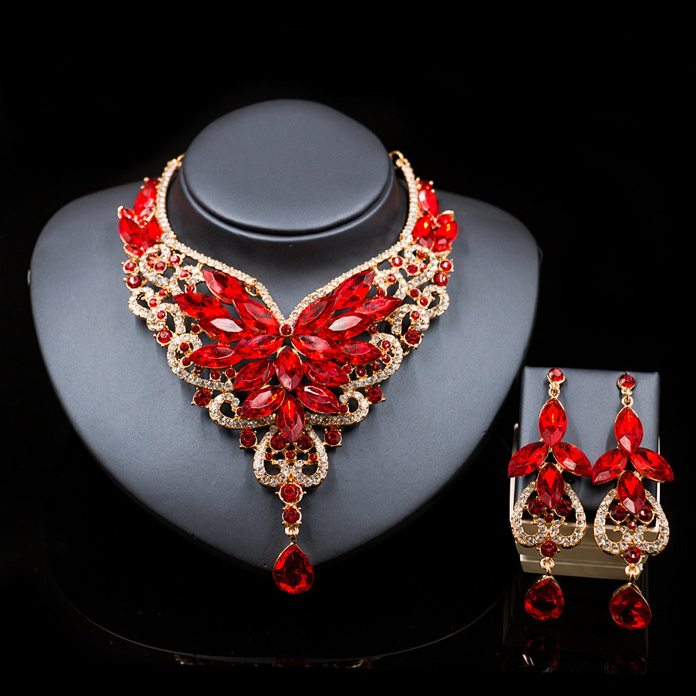 2021 speed selling explosion, African, European and American color exaggerated bride necklace earrings set of alloy manufacturers