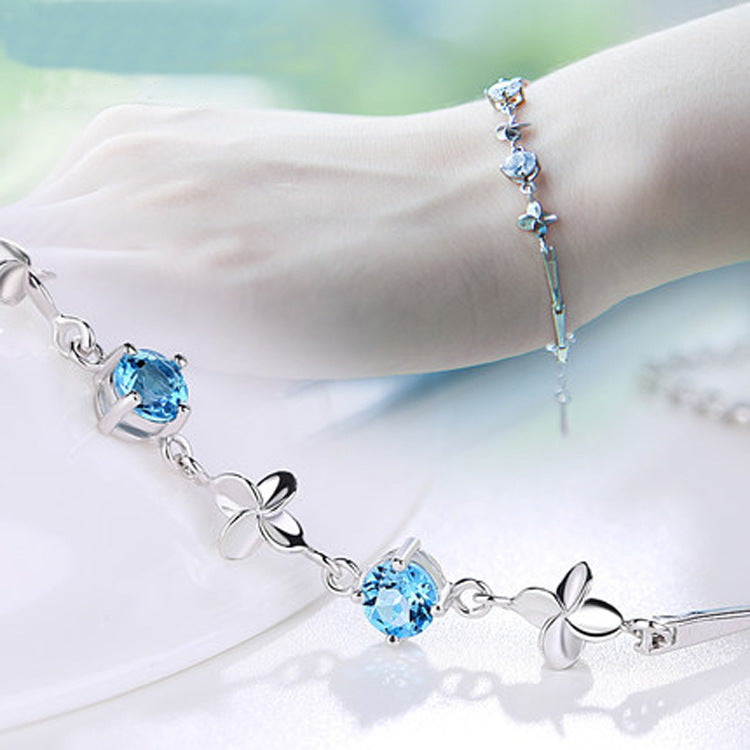 Factory wholesale S925 Sterling Silver Bracelet lucky clover Korean fashion female models simple silver jewelry allergy