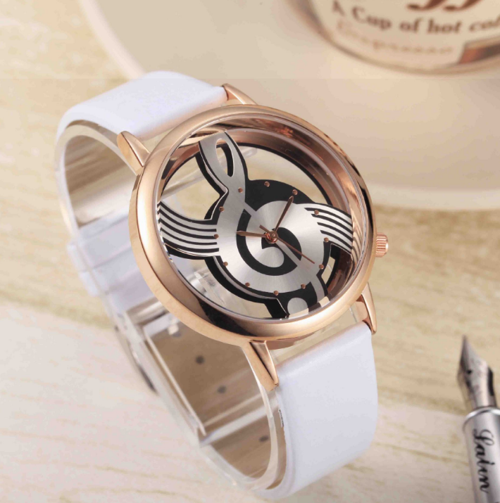 Hollow Musical Note Leather Wrist Watch