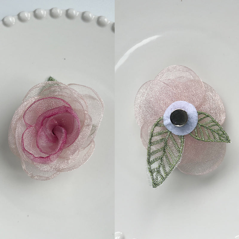 Pearly Gauze Petal Rose Brooch