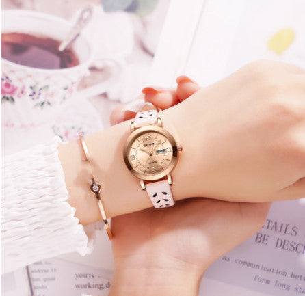 Mesh Non-mechanical Ladies Luminous Waterproof Double Calendar Female Student Steel Belt Watch