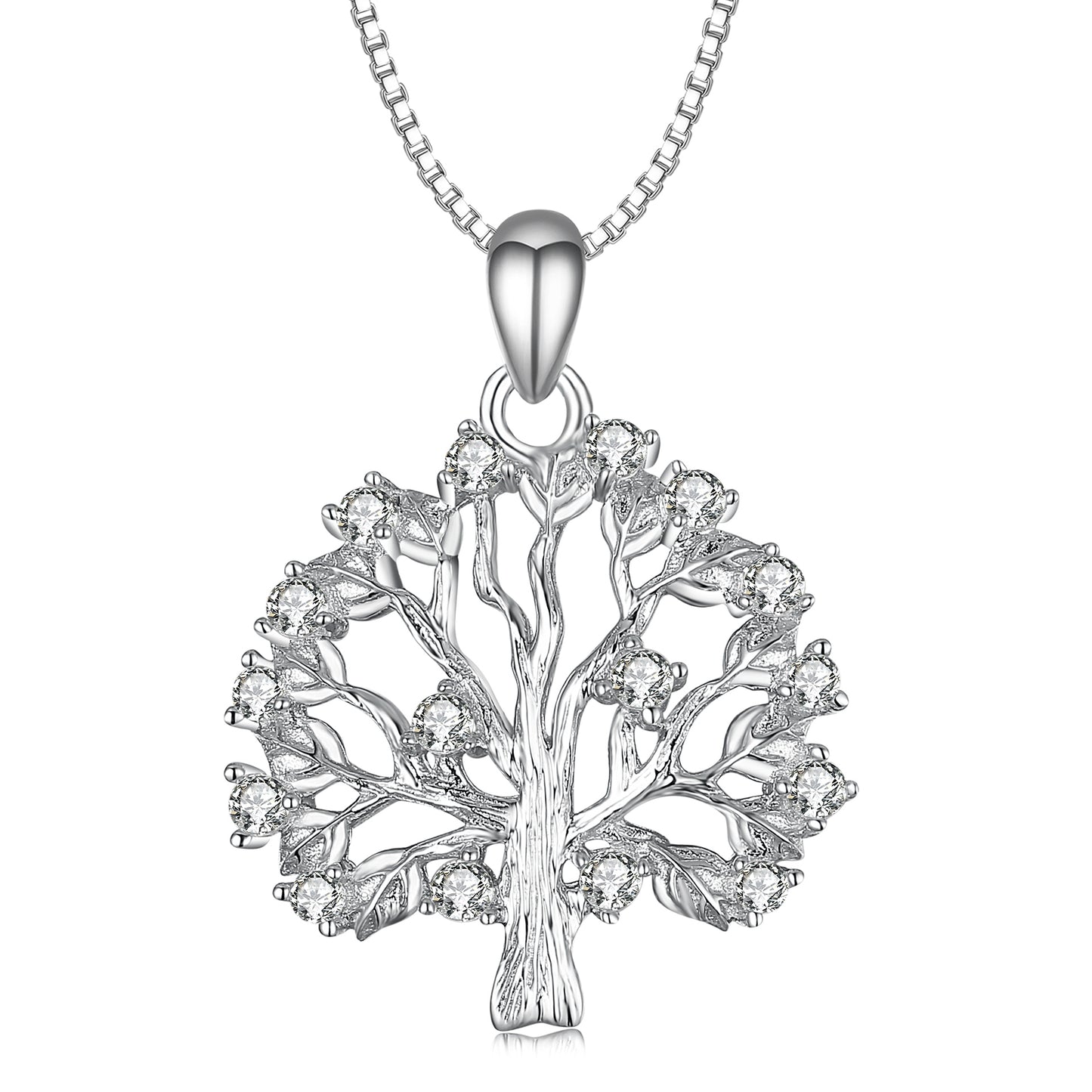 Life Tree Pendant 925 Silver Diamante Necklace