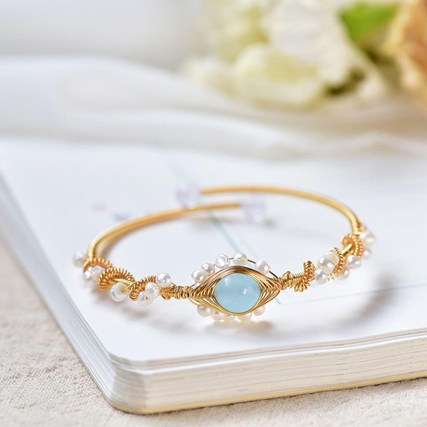 Vintage Gold Wire Braided Pearl Bracelet