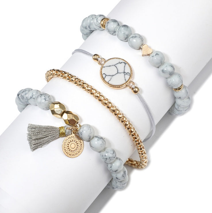 Geometric Hollow Fringed Pine Stone Bracelet Set