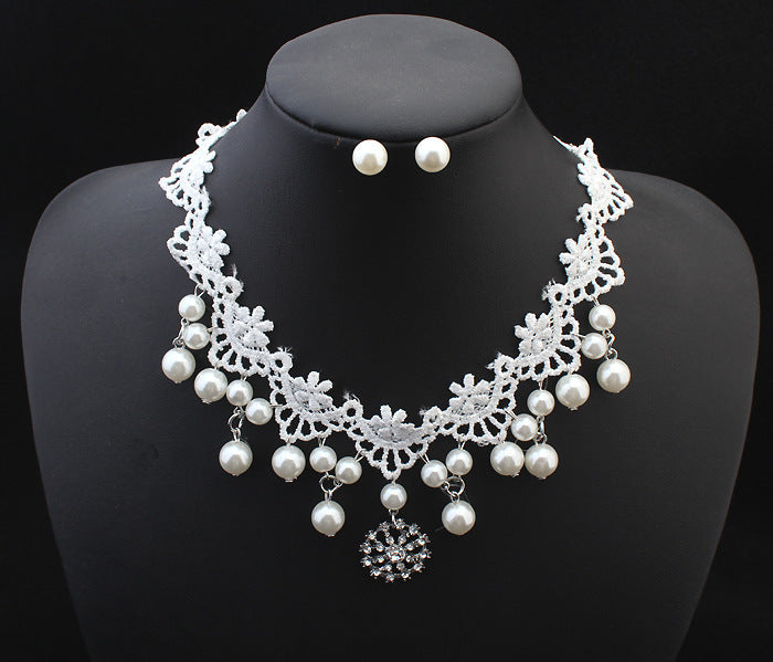 European fashion elegant jewelry bride wedding accessories necklace pearl necklace set of high-end super cost-effective package