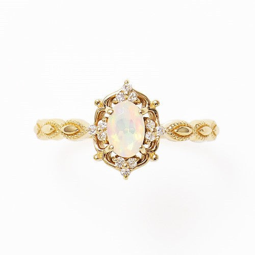 Japanese natural opal jewelry light Dan shape 925 Silver Ring female Jeweled 10K gold plated Vintage Jewelry