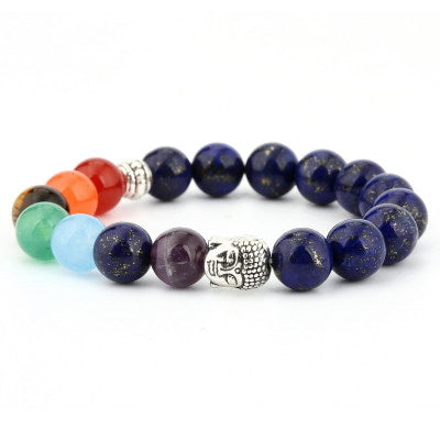 6mm natural stone green Dongling red agate yoga chakra bracelet Buddha head energy volcanic stone bead string bracelet