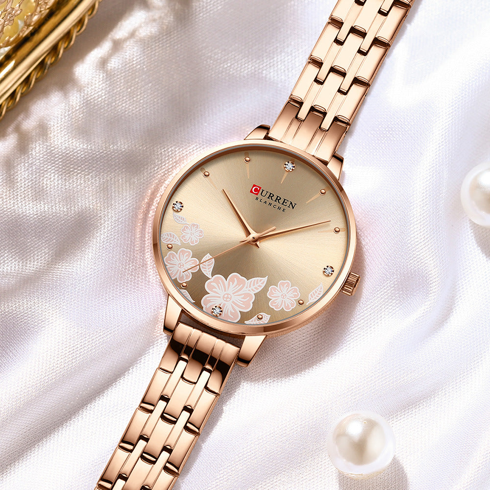 Women's Steel Belt Fashion Flower Casual Quartz Watch