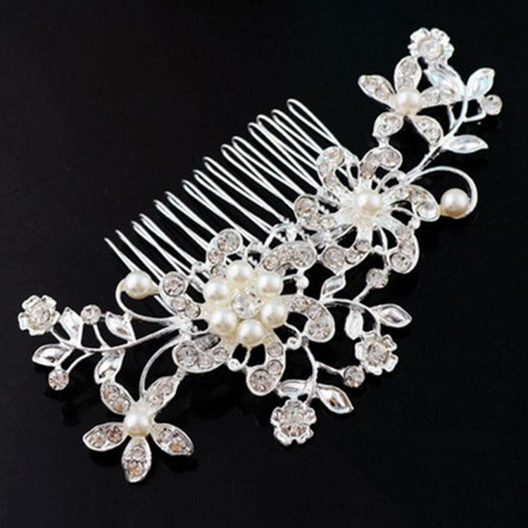 Big European Pearl Rhinestone Hair Comb Comb Bride Bride Wedding Accessories Wholesale Headwear Alloy