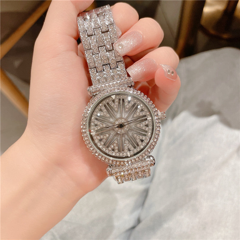 Women's Fashion Diamond Round Waterproof Rotation Watch