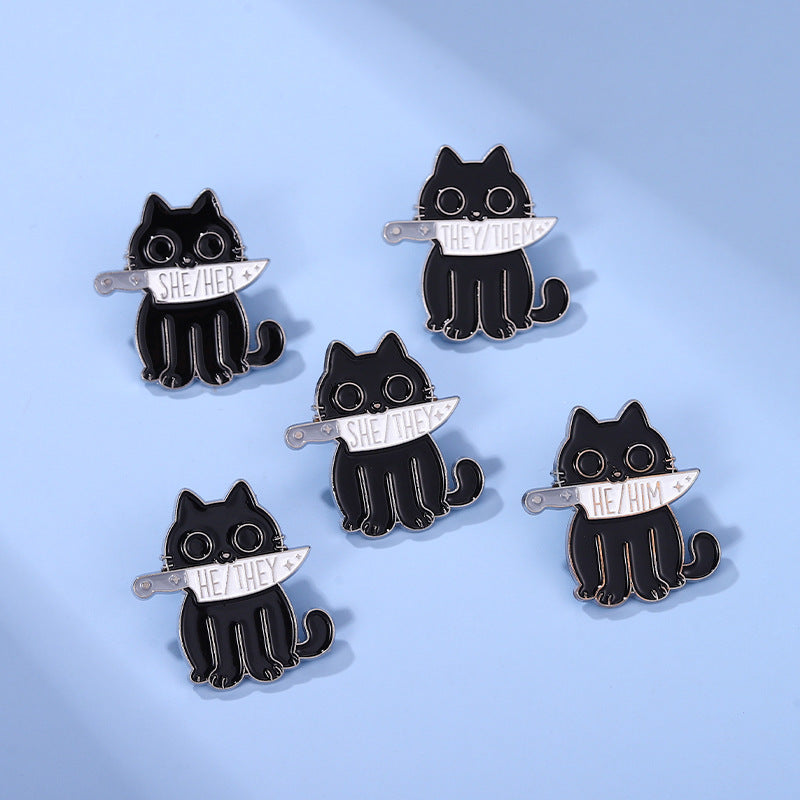 Alloy Letters Series Brooches Cartoon Black Cat