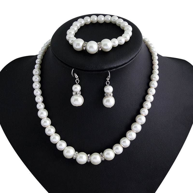 Three-piece Pearl Necklace  Earrings And Bracelet