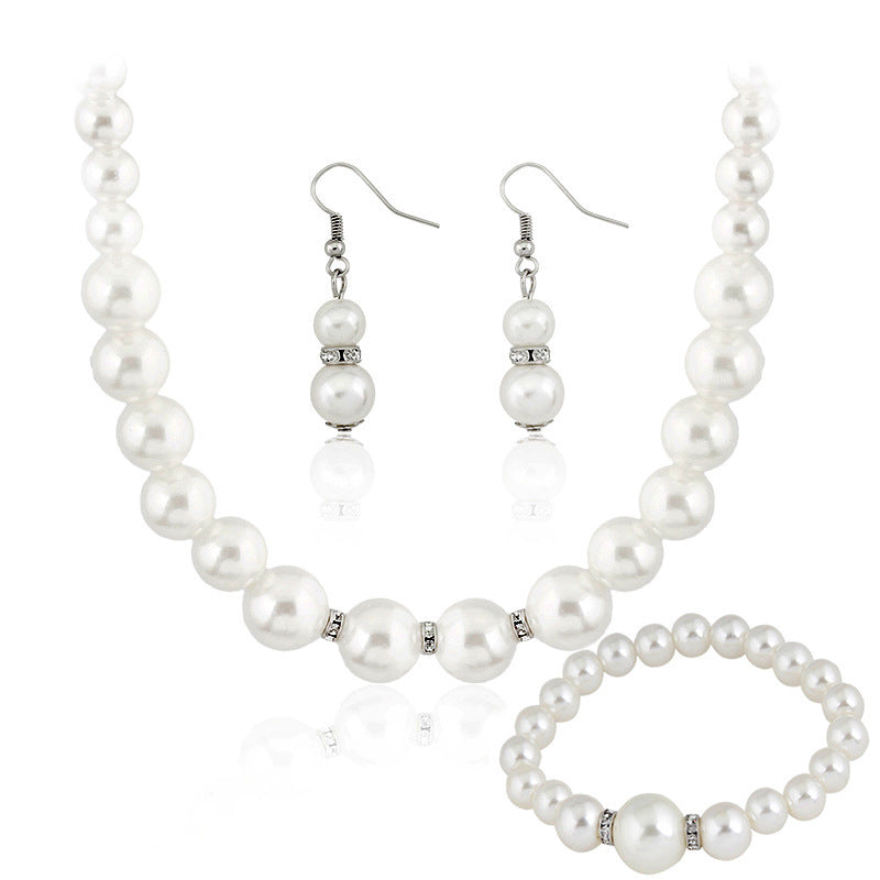 Three-piece Pearl Necklace  Earrings And Bracelet