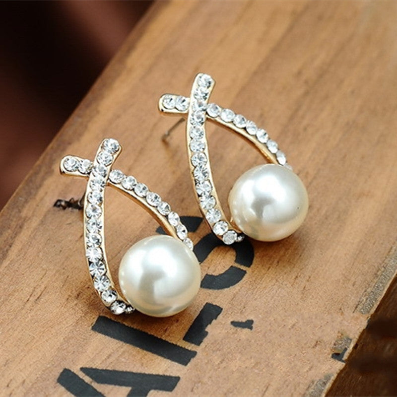 European And American Style Pearl And Diamond Earrings