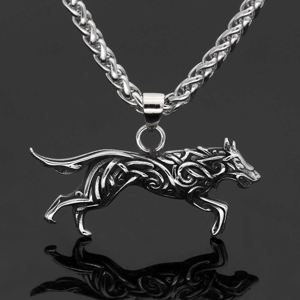 Wolf Stainless Steel Viking Pendant Necklace