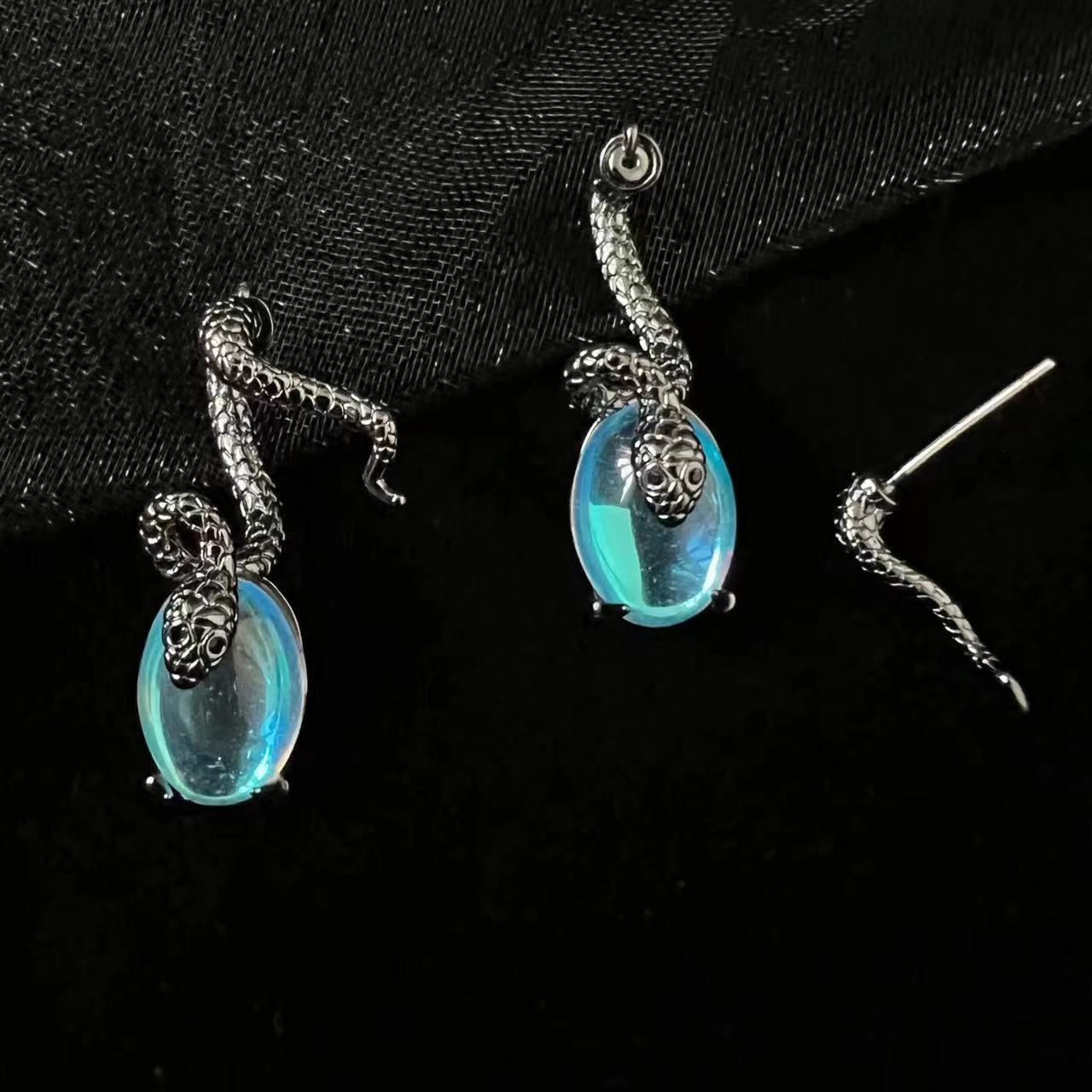 Moonstone Snake Earrings For Women