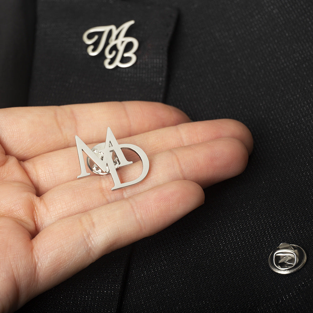 Personalized Men's Suit Name Double Letter Brooch