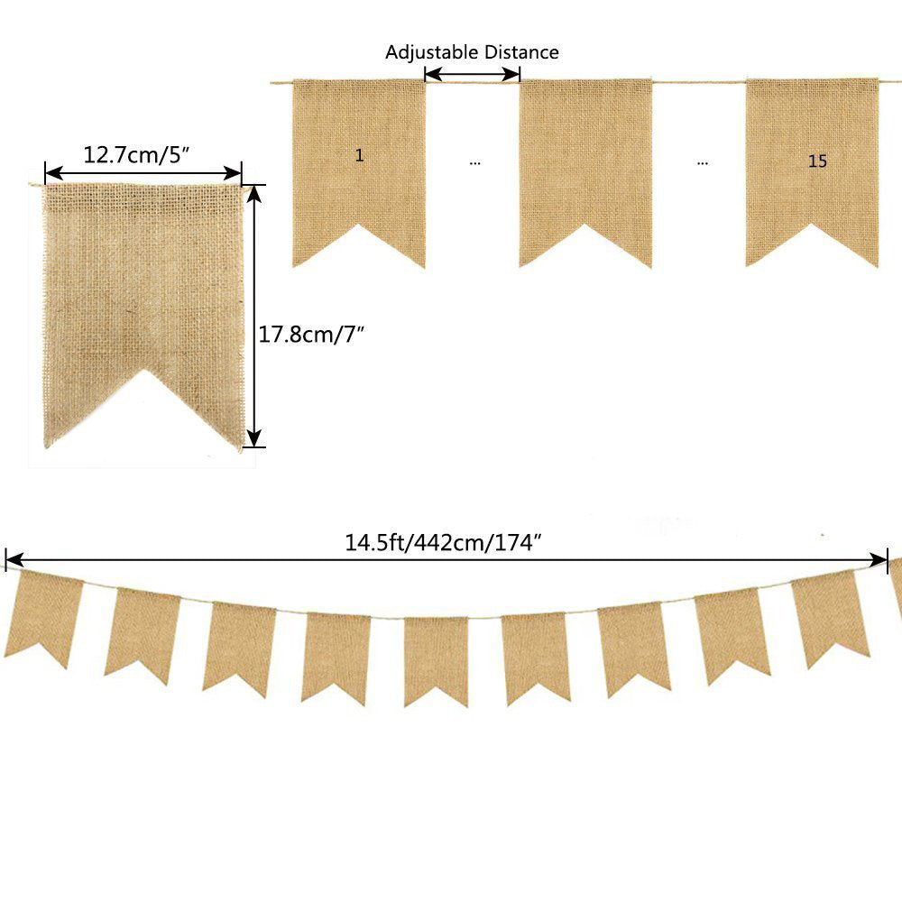15 PCs Linen For Wedding Decoration Pennant Party Wedding Dovetail Pennant Linen Hanging Flag
