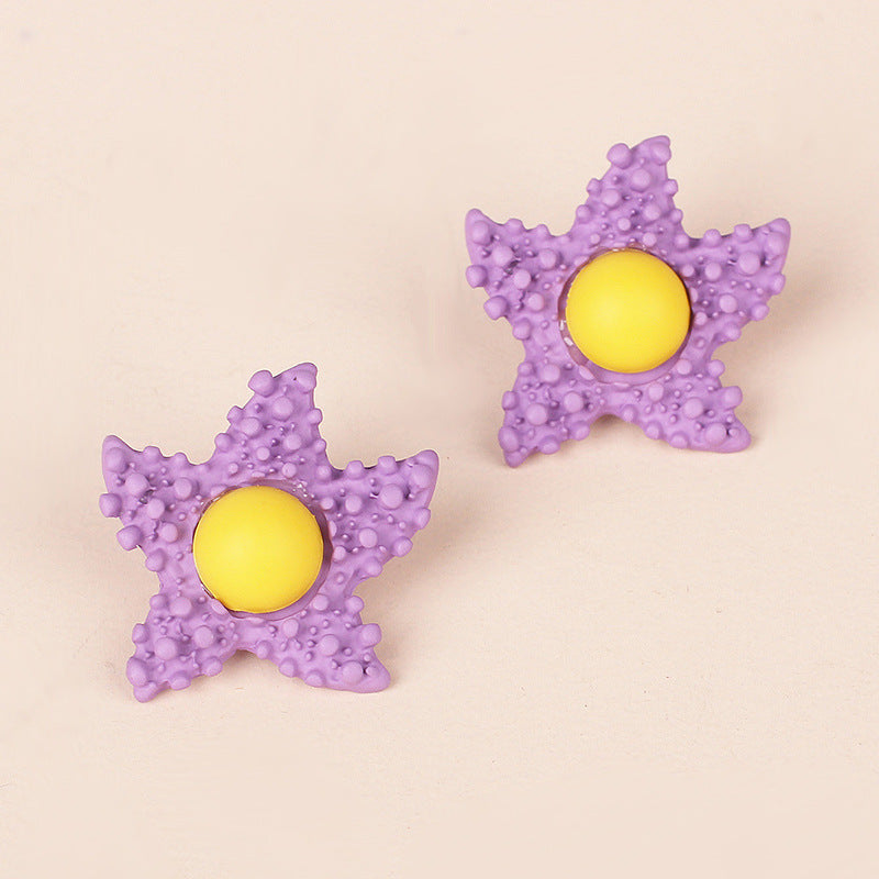 Simple Egg Yolk Purple Cartoon Star Earrings