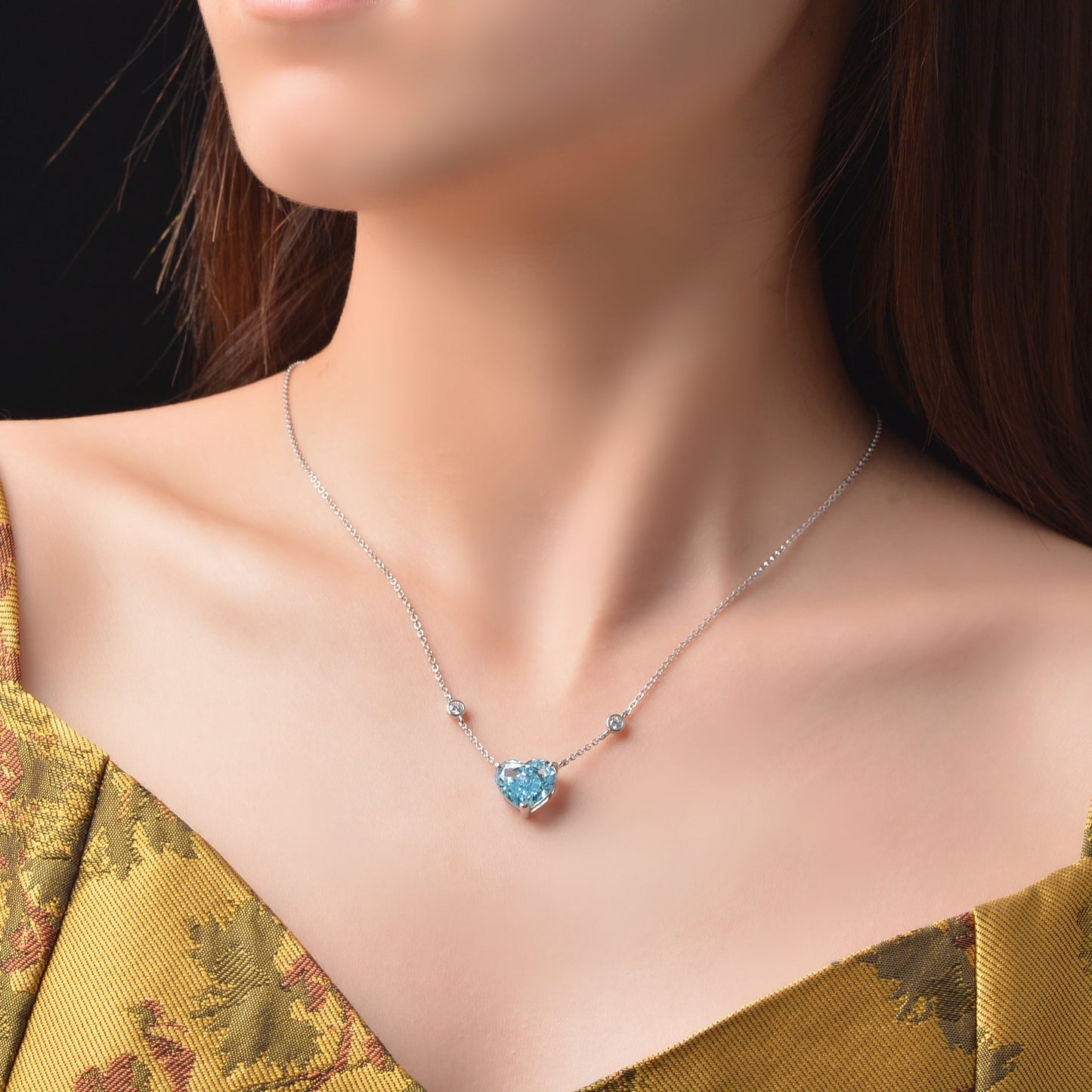 Ocean Blue Heart-shaped Necklace Zircon S925 Sterling Silver