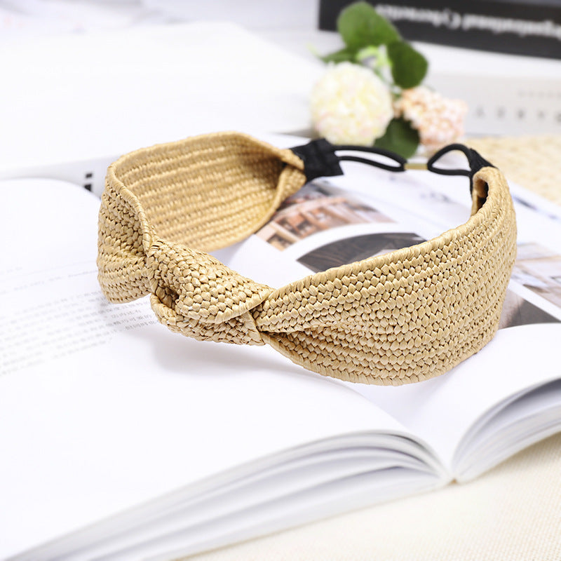 Raffia Hand-woven Fabric Wide Headband Hairband Literary Hair Accessories