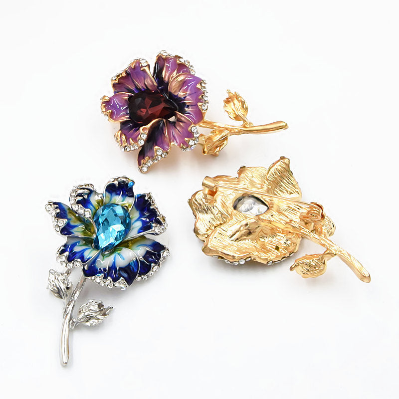 Crystal Enamel Painted Flower Brooch