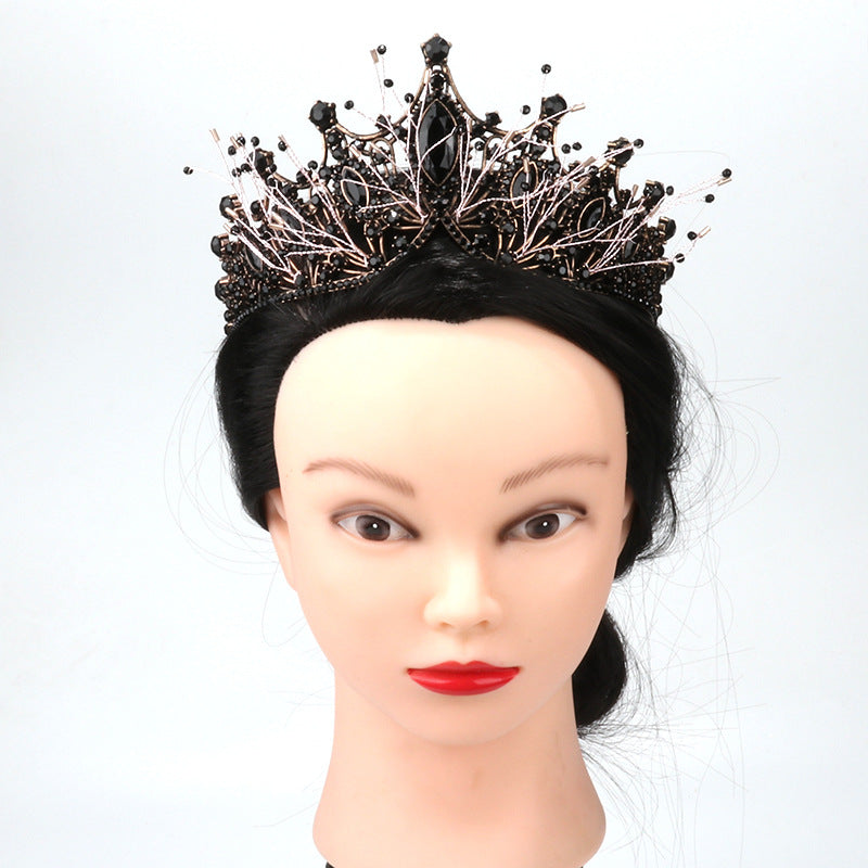 Baroque Black Crown Vintage Handmade Bridal Wedding Headdress