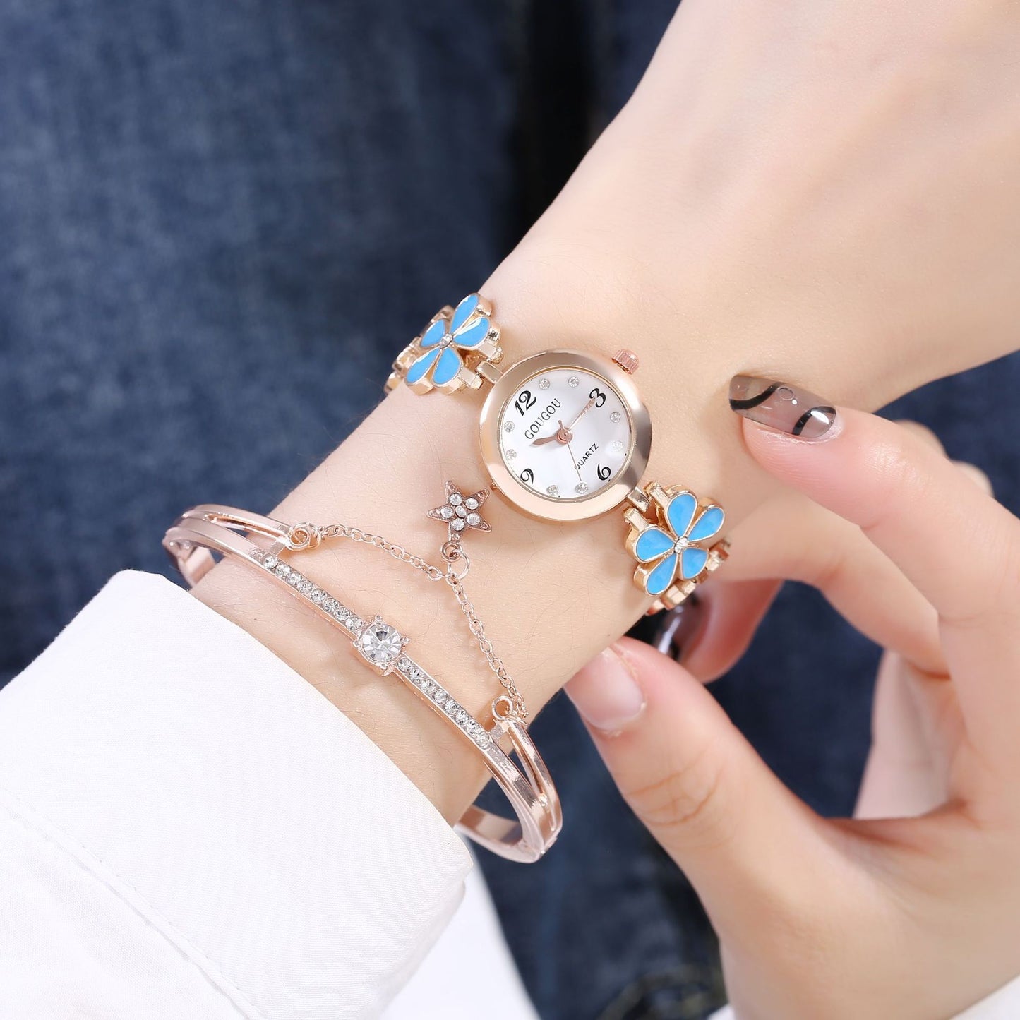 Floral Whisper Quartz Watch & Bracelet Set