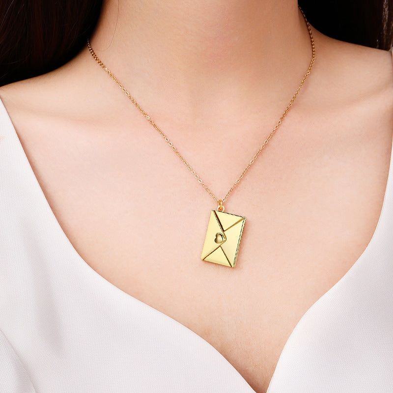 European And American Style Jewelry Envelope Necklace Carved Love Letter Clavicle Chain