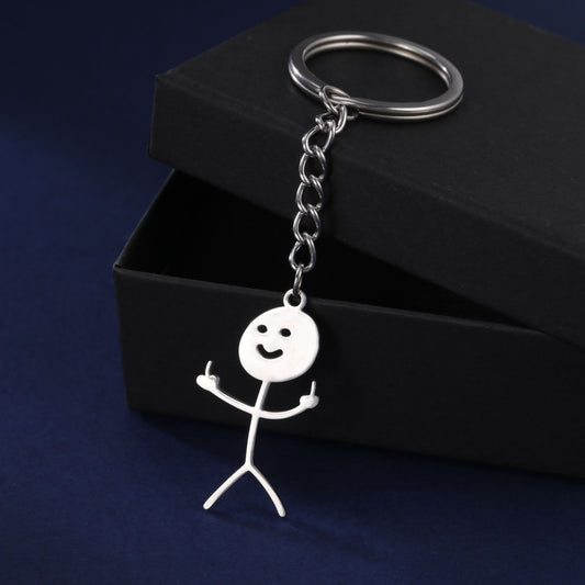 Cute Hollowed-out Smiling Face Figurine Pendant Stainless Steel Key Chain