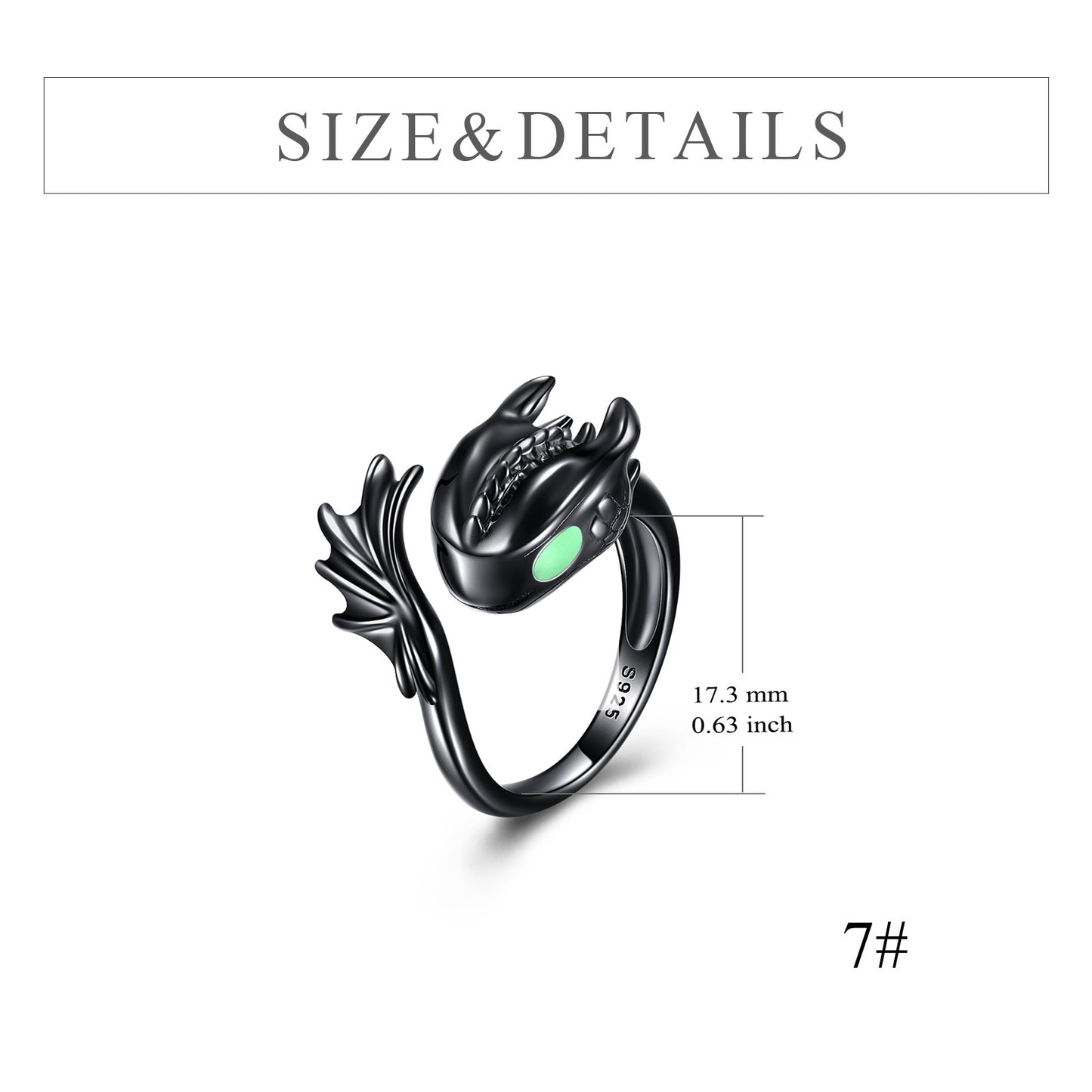 Sterling Silver Black Dragon Ring Jewelry Gifts for Men Women