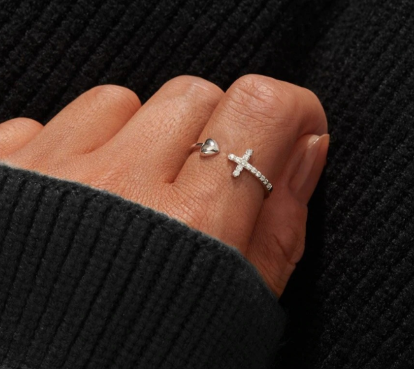 S925 Sterling Silver Love Cross Women'sOpen Ring