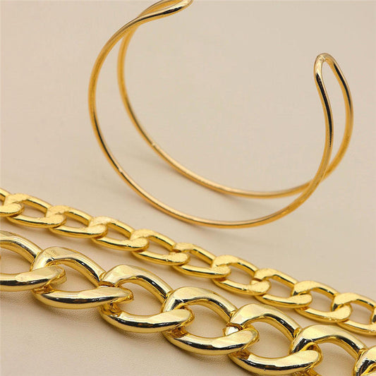 3 Double-layer Bracelets Thick Chain Bracelet Set