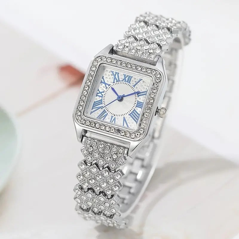 Fashion And Fully-jewelled All-match Small Square Watch Beaded Bracelet