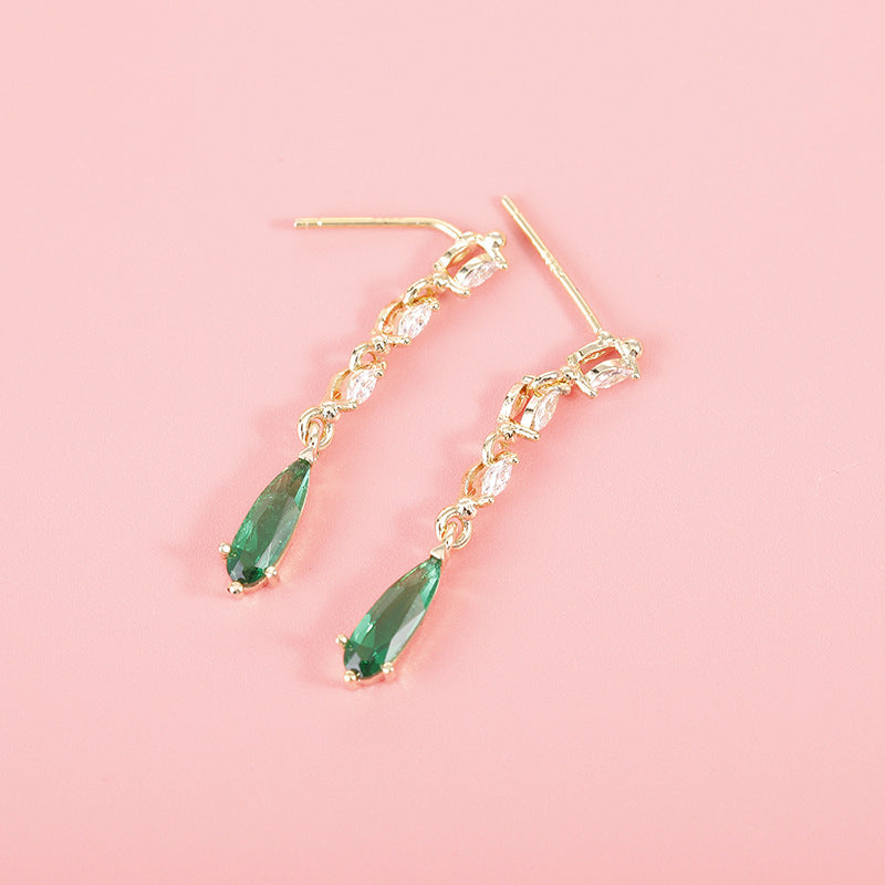 Green Crystal Pearl Stud Temperament Emerald