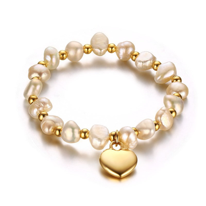 Titanium steel ball freshwater pearl handmade bracelet