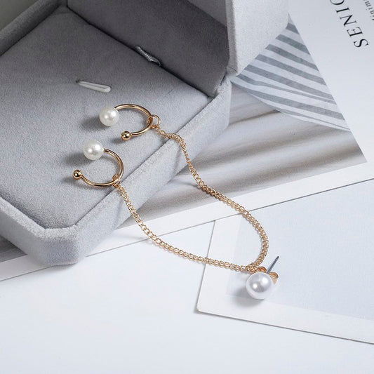 Pearl Chain Ear Clip Trendy Imitation Pearl No Pierced Ear Cuff Chain Earrings for Women Long Earring Jewelry Party Gift