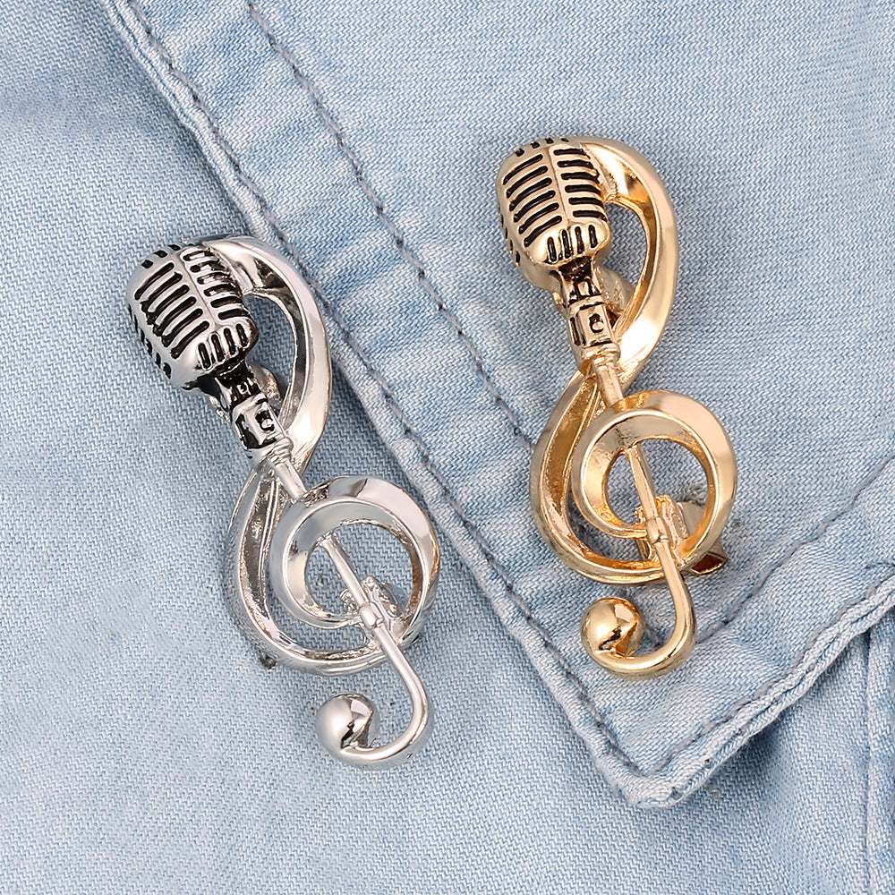 Retro microphone music brooch