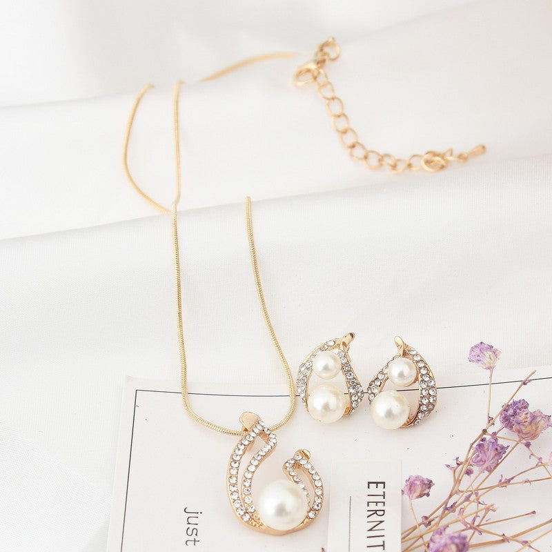 Europe and the United States foreign trade exquisite package with bridal jewelry set pearl water drop two Pearl Necklace Set