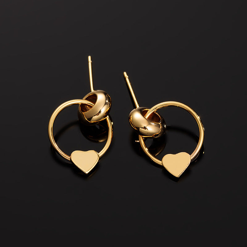 Simple Earrings Real Gold Plated Hollow Heart-shaped Earrings Women