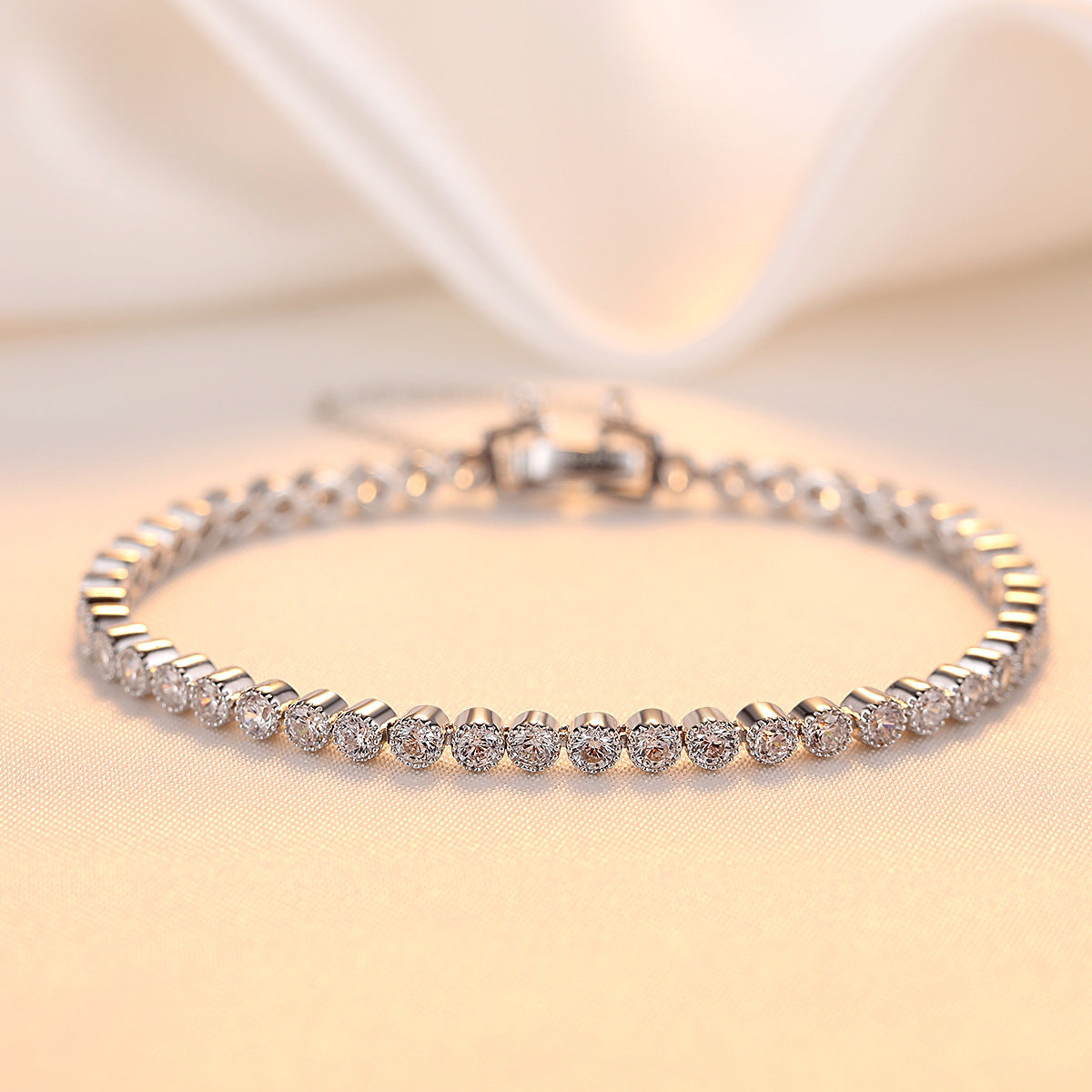 S925 Sterling Silver Bracelet with AAA Zircon Korean Exquisite Women's Silver Jewelry Bracelet